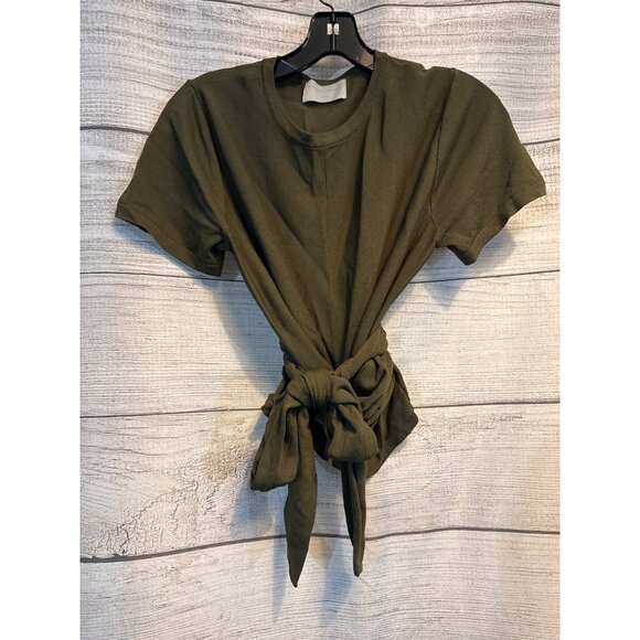 Modern Citizen Jude Cropped Tie-Front Top Olive Green Large - Picture 1 of 5